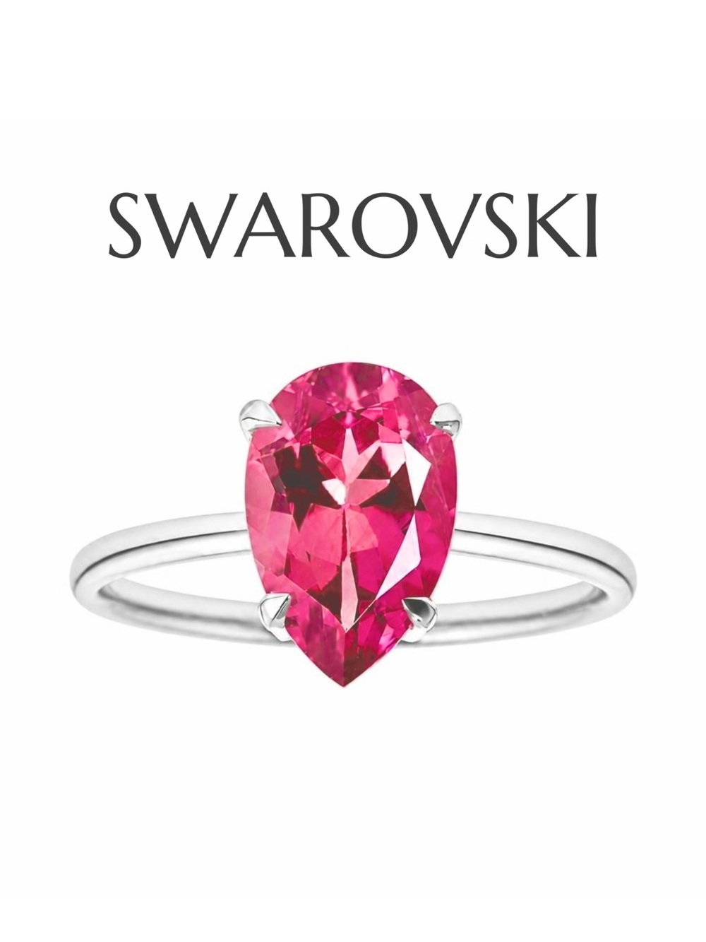 Sterling Silver Pink Tourmaline Swarovski Element Pear Cut Ring